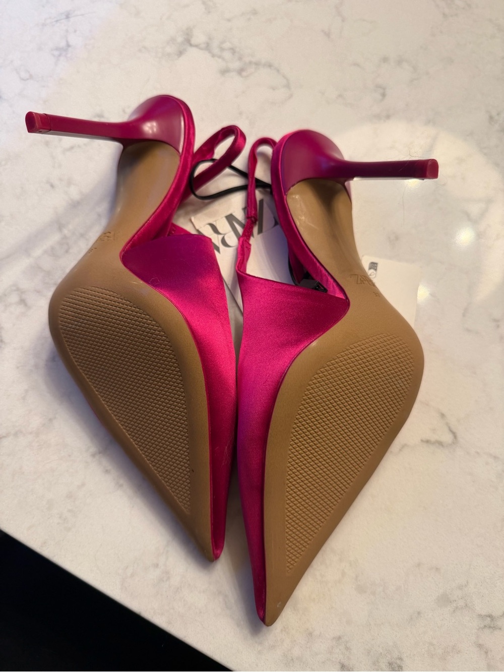 NWT ZARA Satin Pink Pointed Slingback Heels US 6.5 - Picture 6 of 6